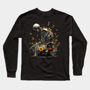 Botany skeleton and butterflies Long Sleeve T-Shirt